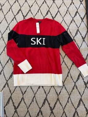 Talbots Red, Black & White 'SKI' Colorblock Crewneck Sweater